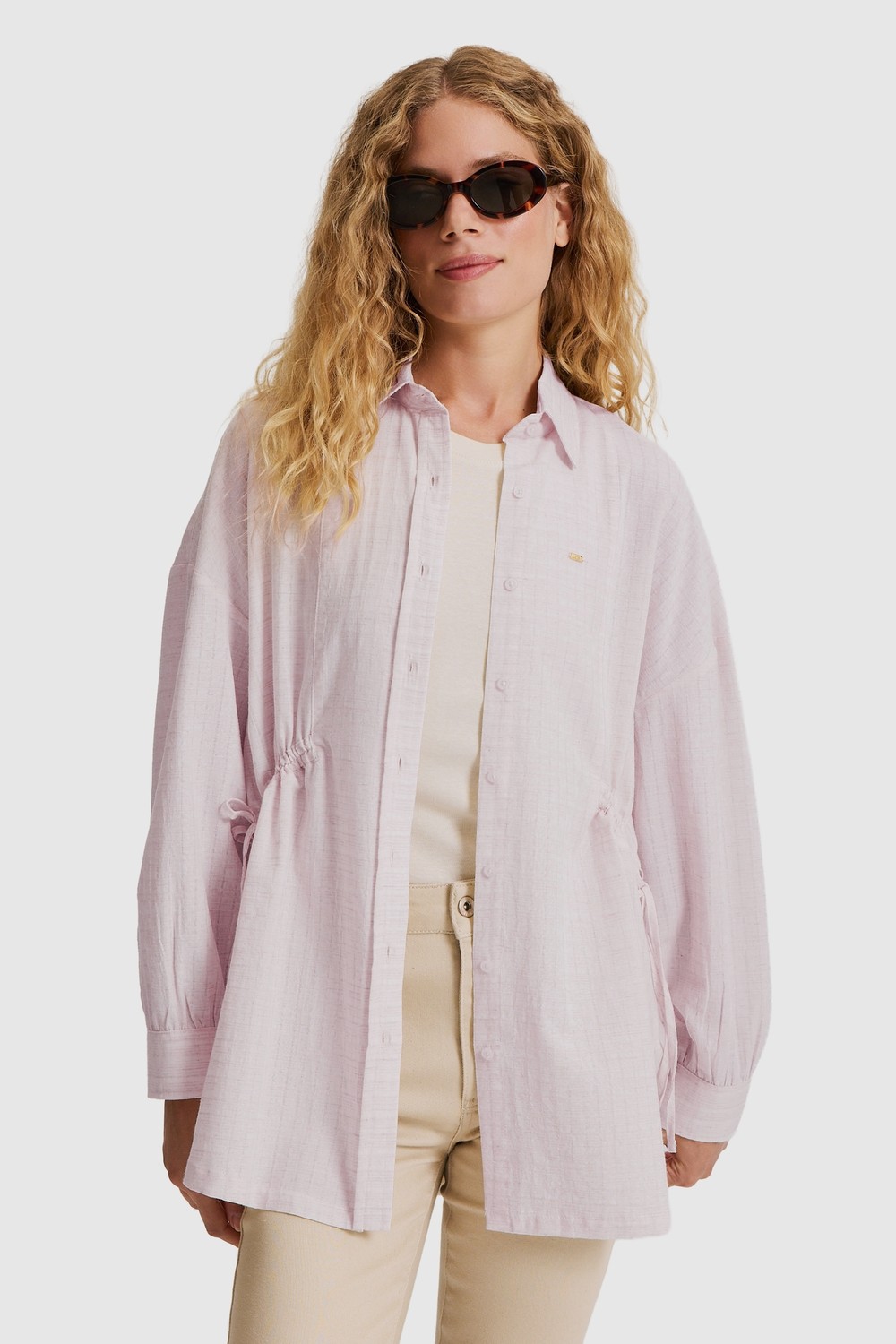 U.S. Polo Assn. Kadın Bej Gömlek Desenli 50324723-VR011 görsel 7