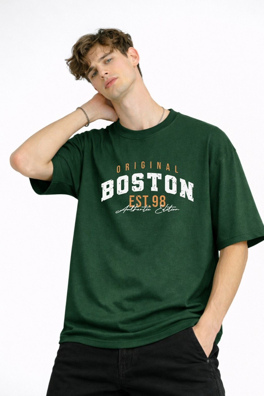 TeknoKapsül Boston - Baskılı Oversize Tişört Hakı