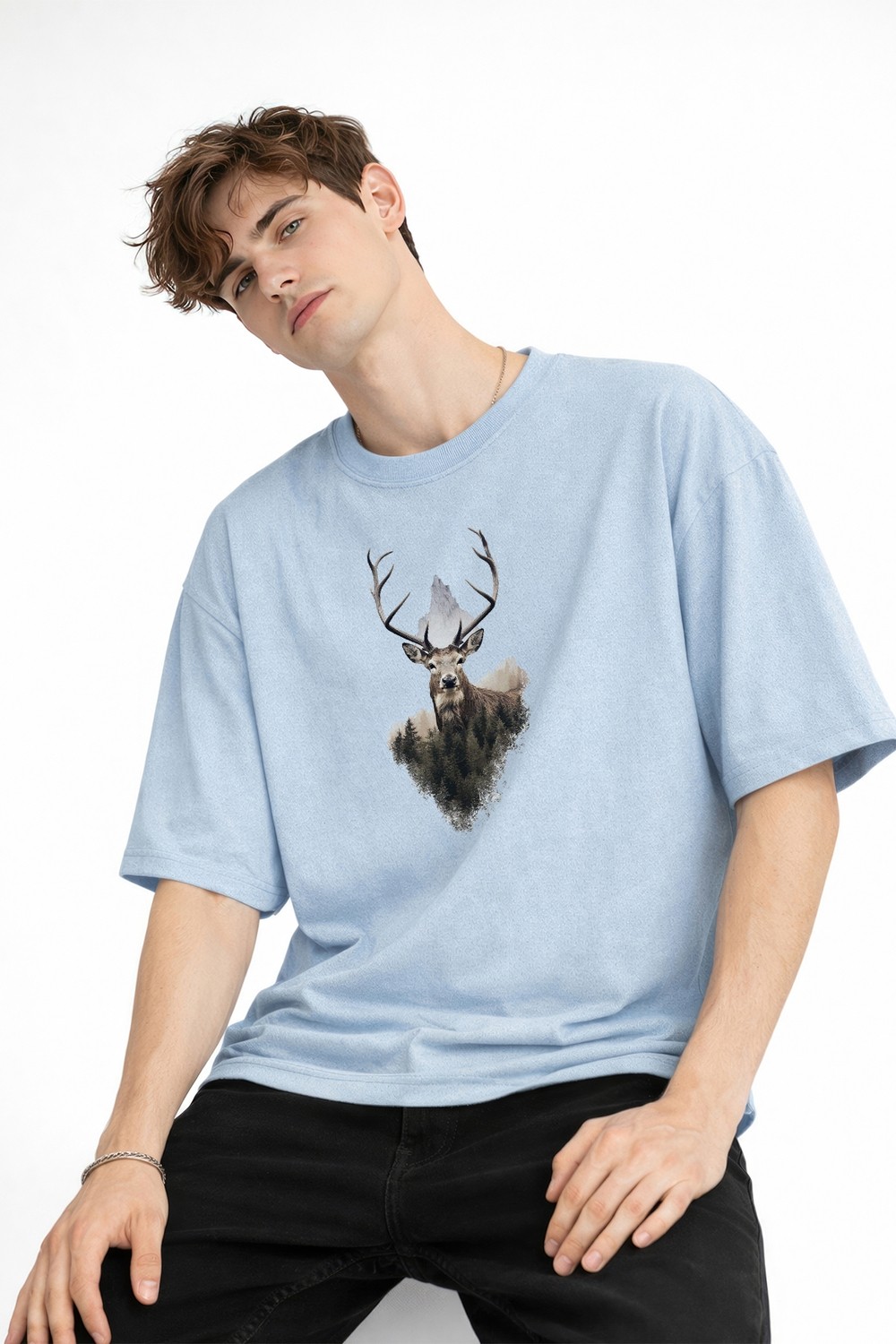 TeknoKapsül Deer - Oversize Erkek Tişört Bebek Mavisi