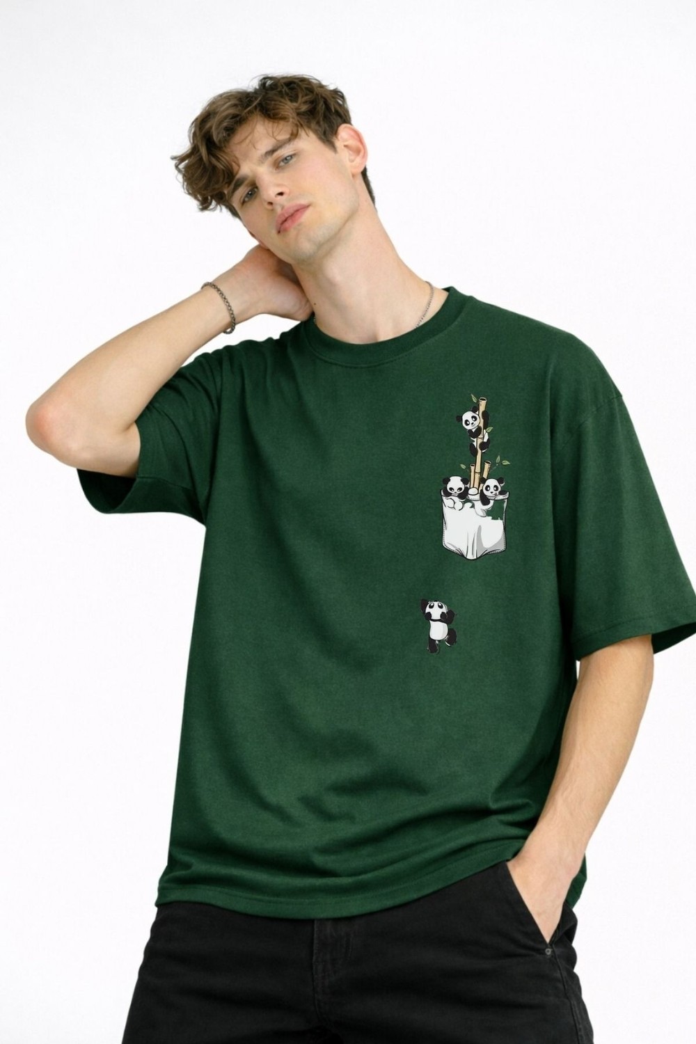 TeknoKapsül Panda - Baskılı Oversize Tişört Hakı