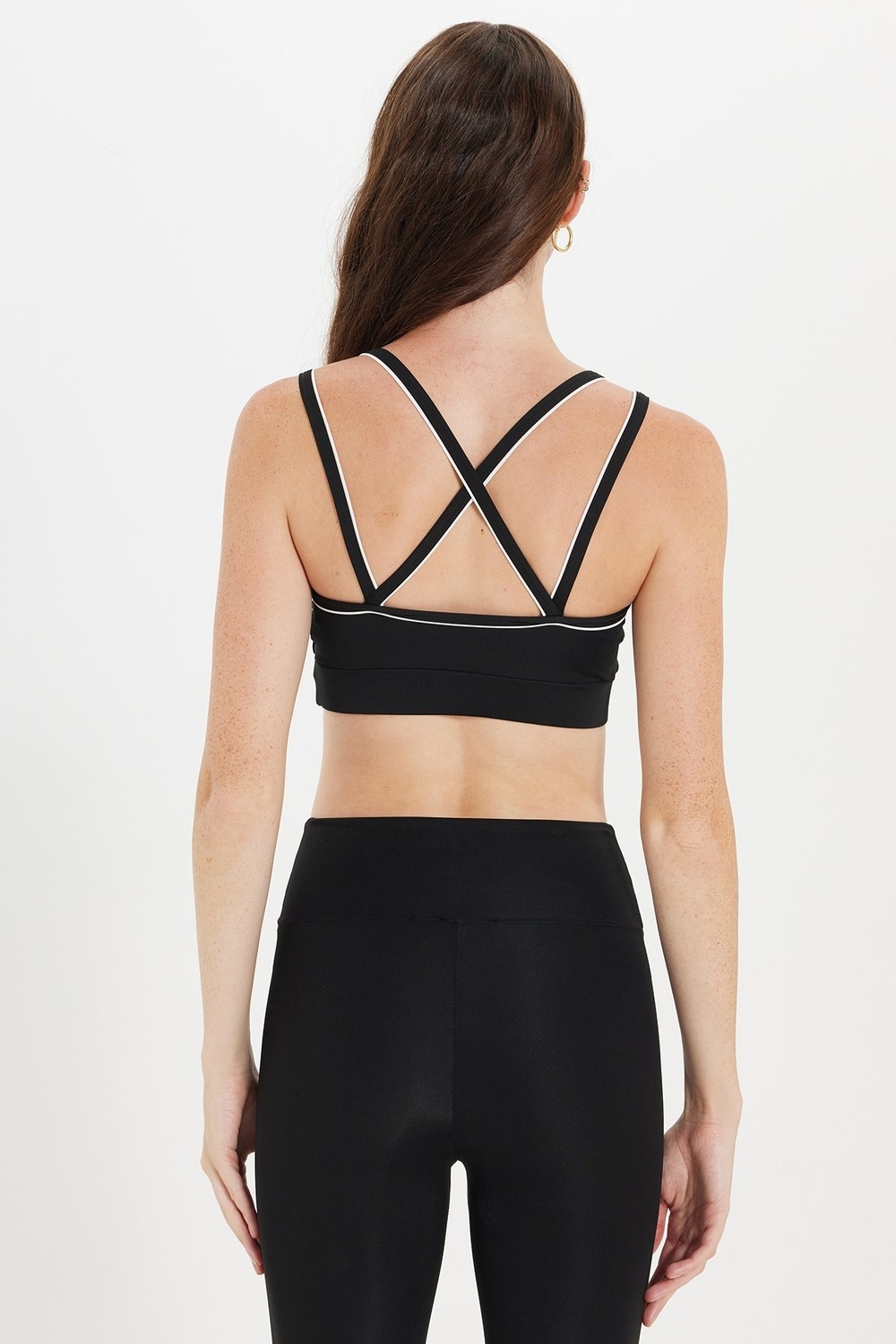 Tudors Kadın Slim Fit Dar Kesim Çapraz Bağlamalı Askılı V Yaka Siyah Crop görsel 7