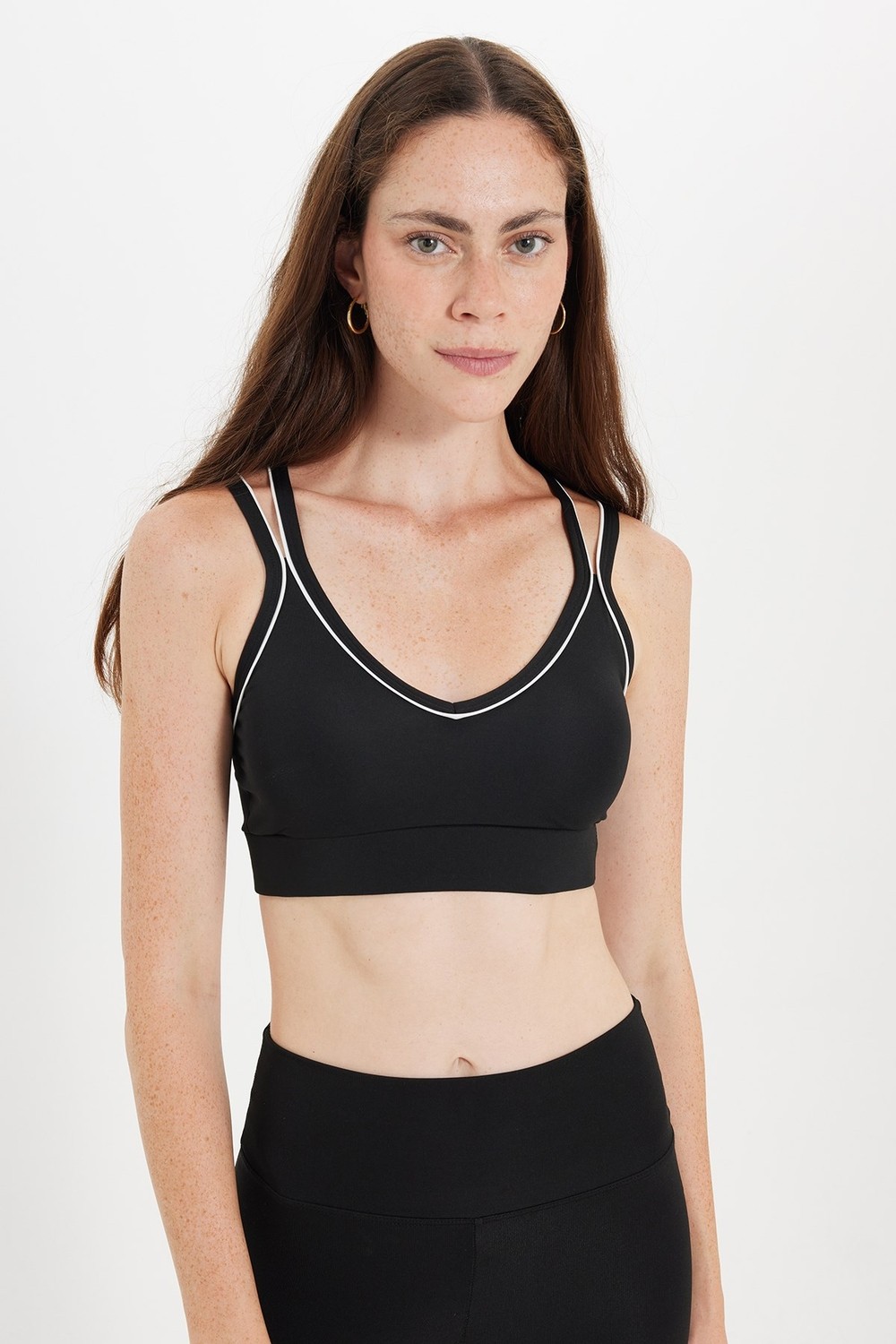 Tudors Kadın Slim Fit Dar Kesim Çapraz Bağlamalı Askılı V Yaka Siyah Crop görsel 8