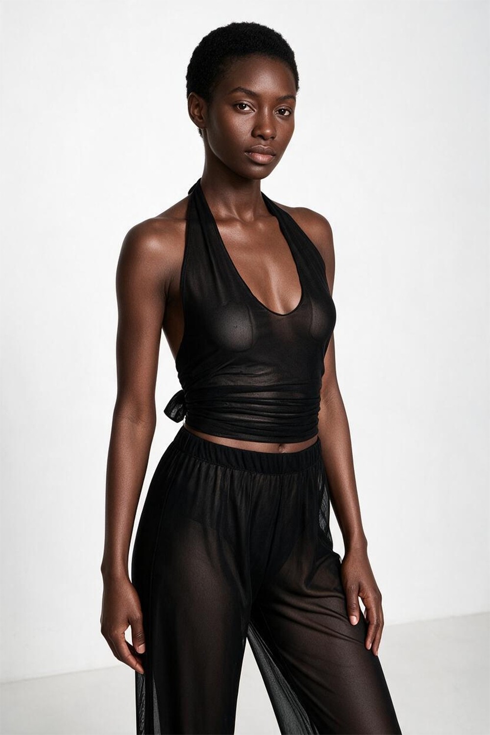 Aquella Siyah Tül Crop Top-Pantolon Takım görsel 3