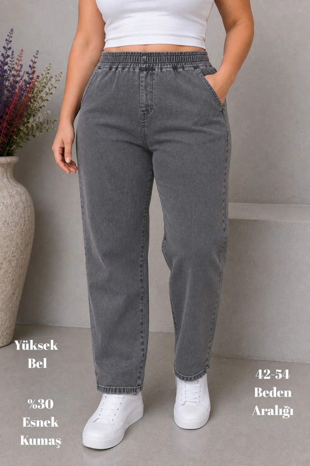 Cedy Denim Cedy Denım - Büyük Beden Likralı, Beli Lastikli Jean Pantolon C636 görsel 8