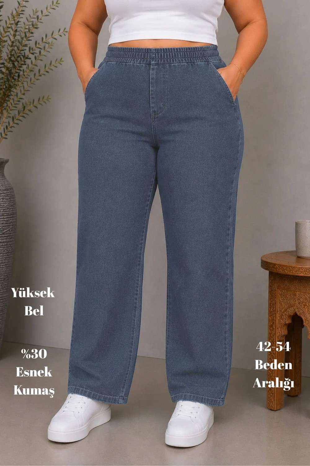 Cedy Denim Cedy Denım - Büyük Beden Likralı, Beli Lastikli Jean Pantolon C636