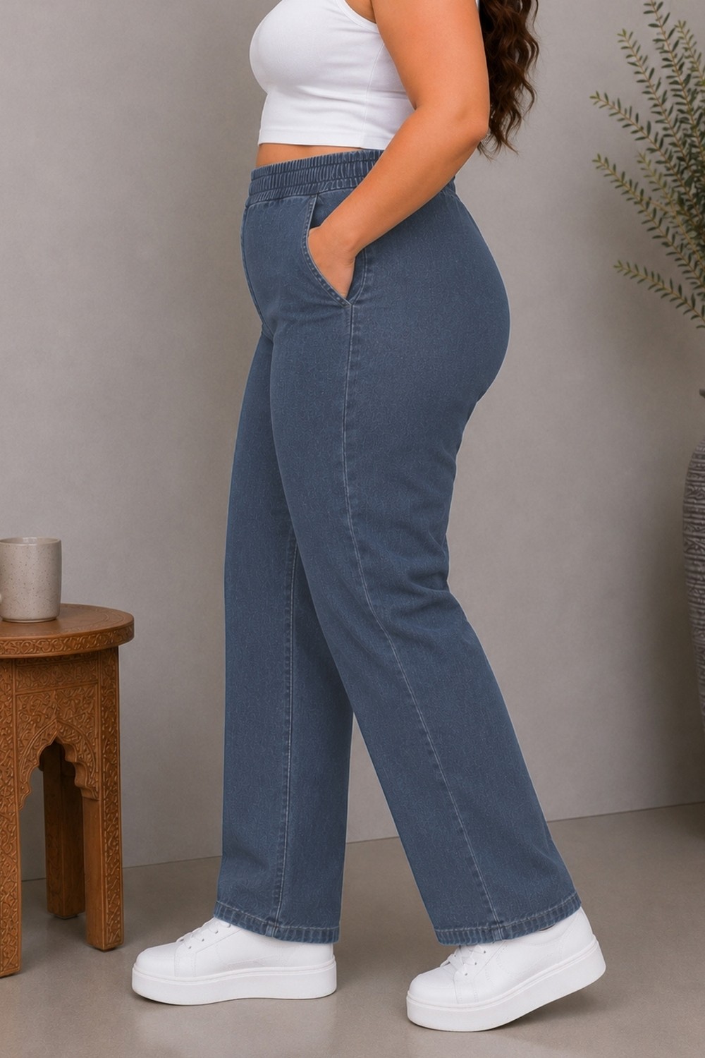 Cedy Denim Cedy Denım - Büyük Beden Likralı, Beli Lastikli Jean Pantolon C636 görsel 5