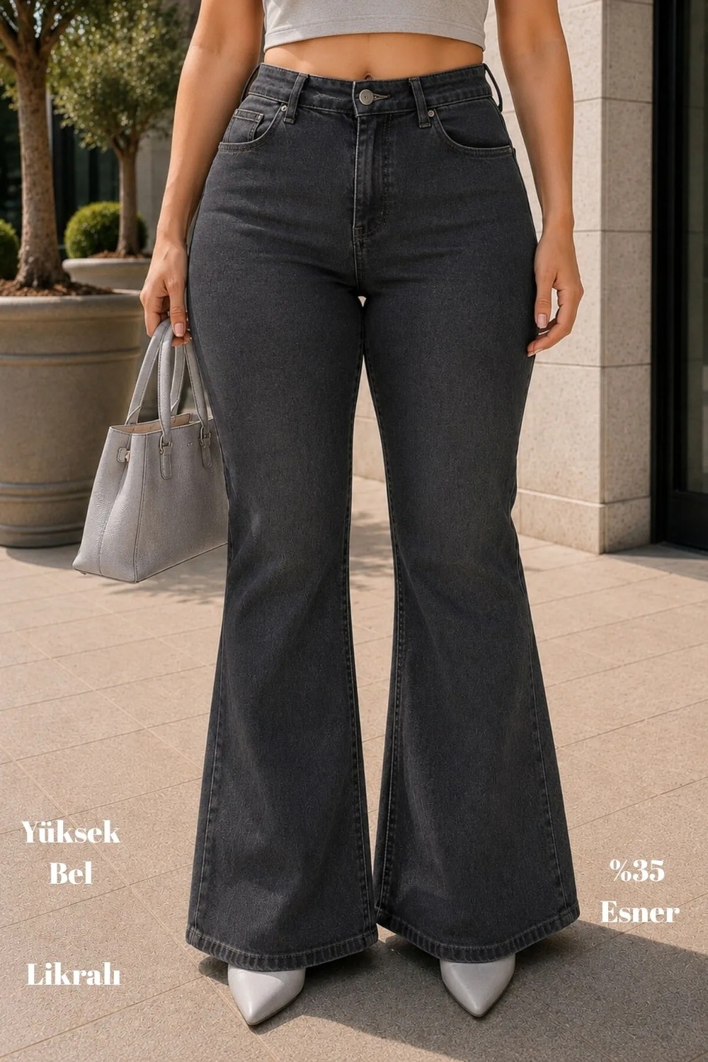 Cedy Denim Cedy Denım - Kadın Büyük Beden Ispanyol Paça Yüksek Bel Skinny Fit Likralı Pantolon C628