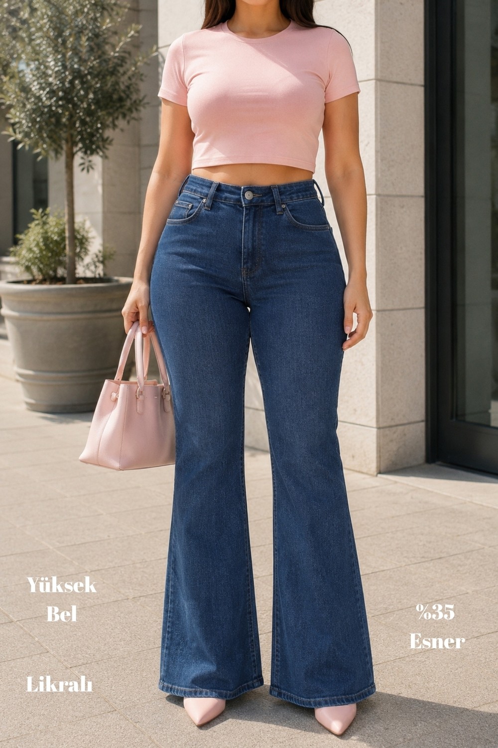 Cedy Denim Cedy Denım - Kadın Büyük Beden Ispanyol Paça Yüksek Bel Skinny Fit Likralı Pantolon C628