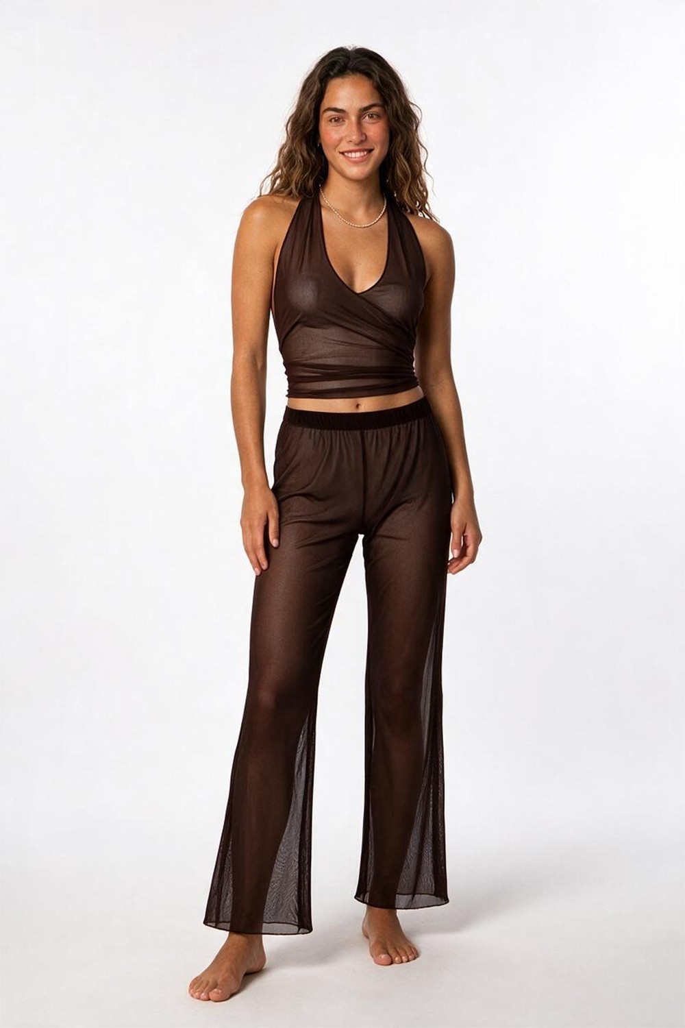 Aquella Desenli Tül Crop Top-Pantolon Takım