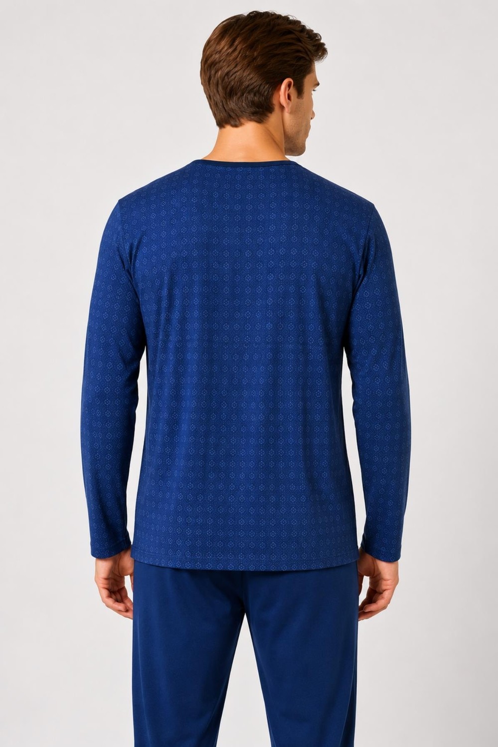 GD Goldoremi Premium Erkek Büyük Beden Rahat Kalıp %100 Pamuklu Desenli Uzun Kollu Pijama Takım görsel 4
