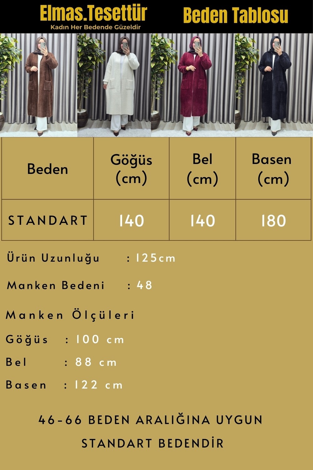 Elmas Tesettür Kadın Giyim Büyük Beden Sakallı Yumoş 2 Cepli Uzun Boy Spor Hırka görsel 3