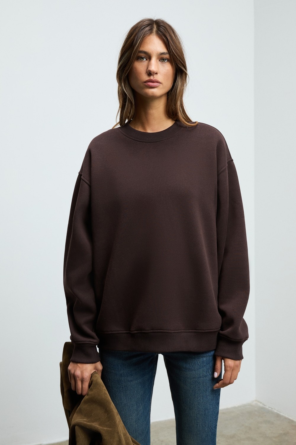Ethiquet Karıus Kadın Organik Pamuklu Içi Polarlı Oversize Yuvarlak Yakalı Gri Sweatshirt