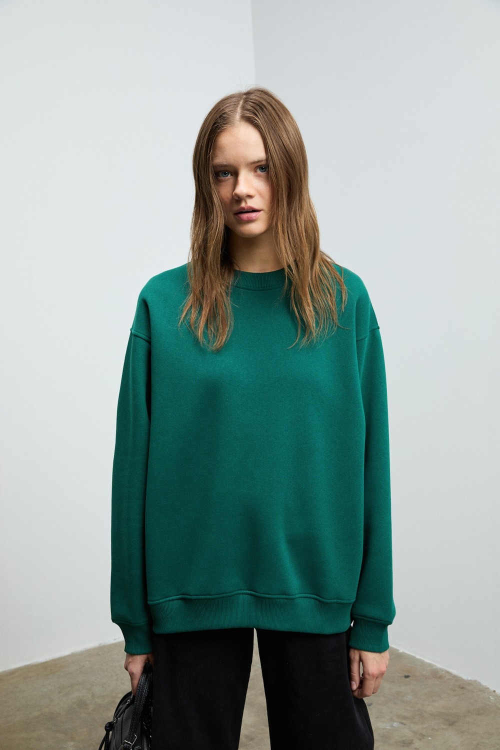 Ethiquet Karıus Kadın Organik Pamuklu Içi Polarlı Oversize Yuvarlak Yakalı Gri Sweatshirt