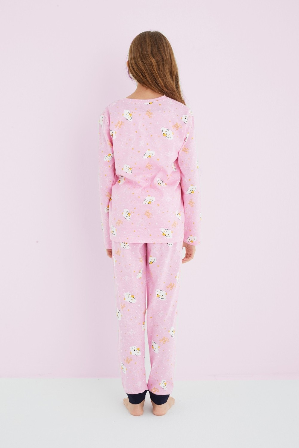 Siyah İnci Kız Çocuk Pembe Renkli Desenli Pamuklu Pijama Takım 24225704 görsel 2