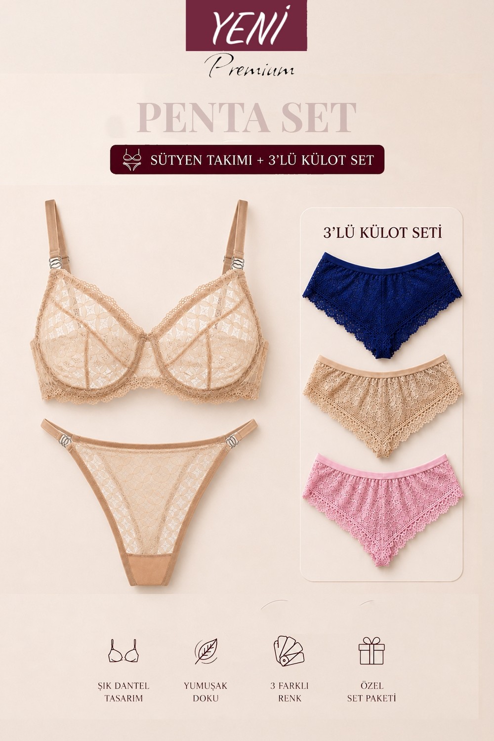 Valunor Duo Set Floral Sarı Kırmızı Çiçekli ve Glam Kırmızı Fantazi Kadın İç Giyim Takımı Dantelli Bralet Tanga 2'li Set - SET1