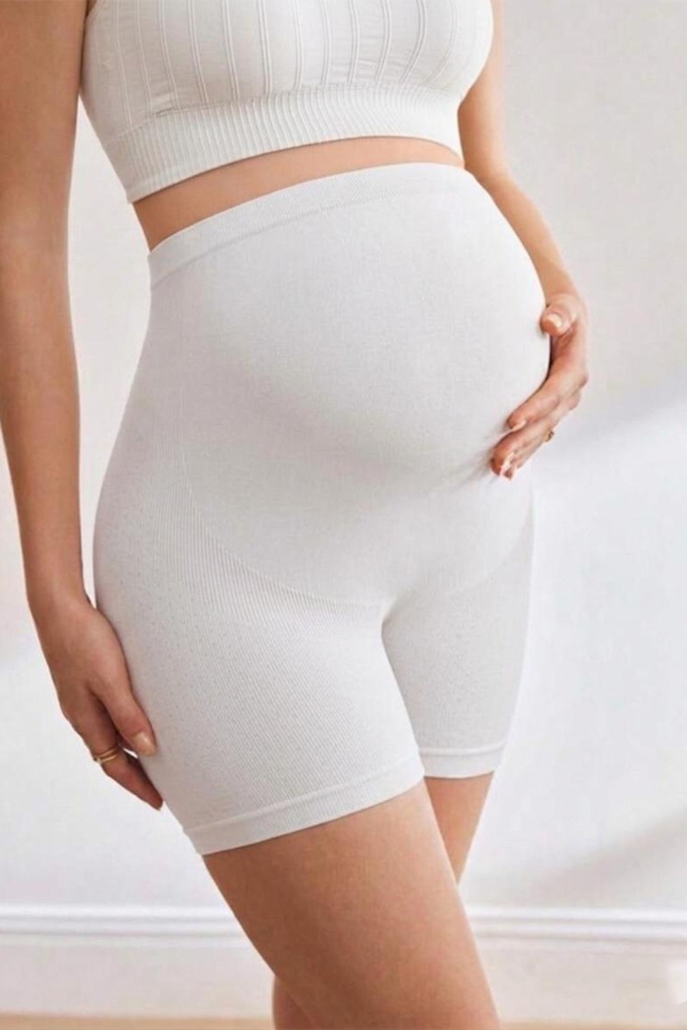 Fit Women Yüksek Bel Toparlayıcı Hamile Şort 2005-BEYAZ 100% Pamuk Yazlık Rahat Tasarım