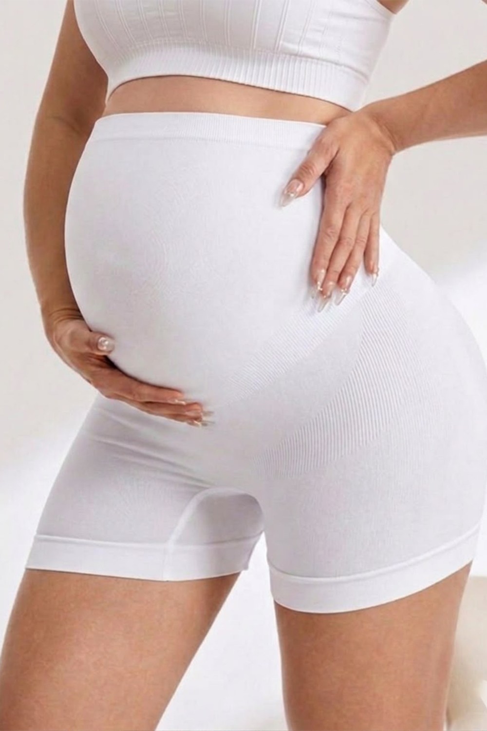 Fit Women Yüksek Bel Toparlayıcı Hamile Şort 2005-BEYAZ 100% Pamuk Yazlık Rahat Tasarım görsel 3