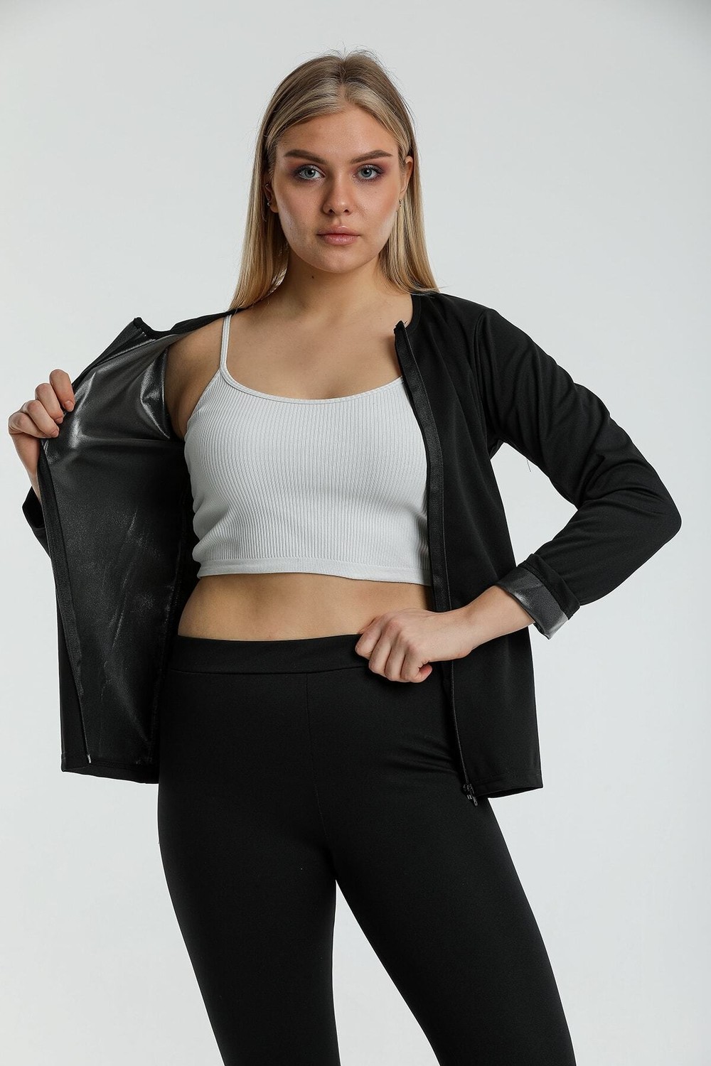 Fit Women Zayıflatan Incelten Termal Vücut Şekillendirici Sauna Uzun Kollu Fermuarlı Korse 4415