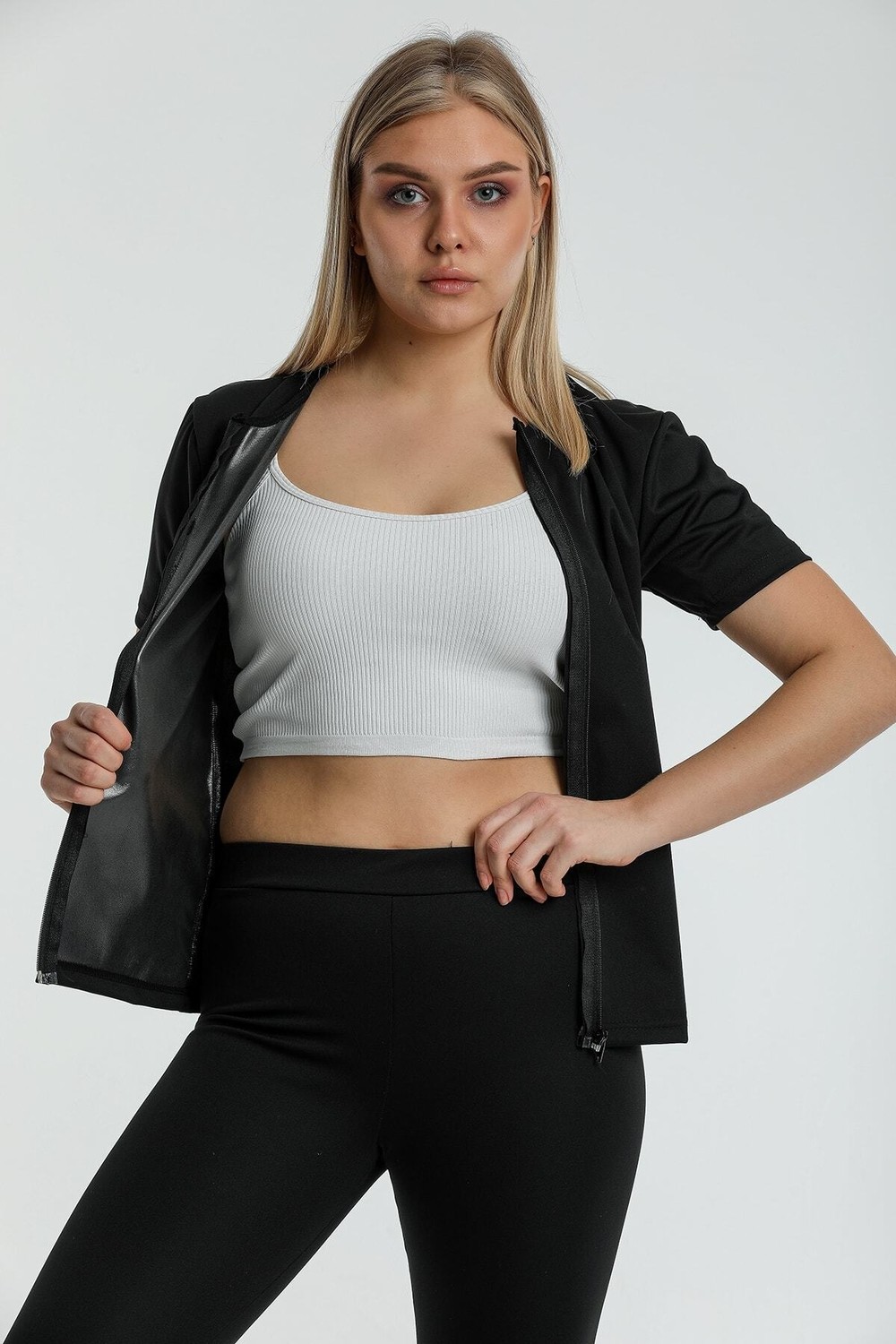 Fit Women Zayıflatan Incelten Termal Vücut Şekillendirici Sauna Uzun Kollu Fermuarlı Korse 4415 görsel 4