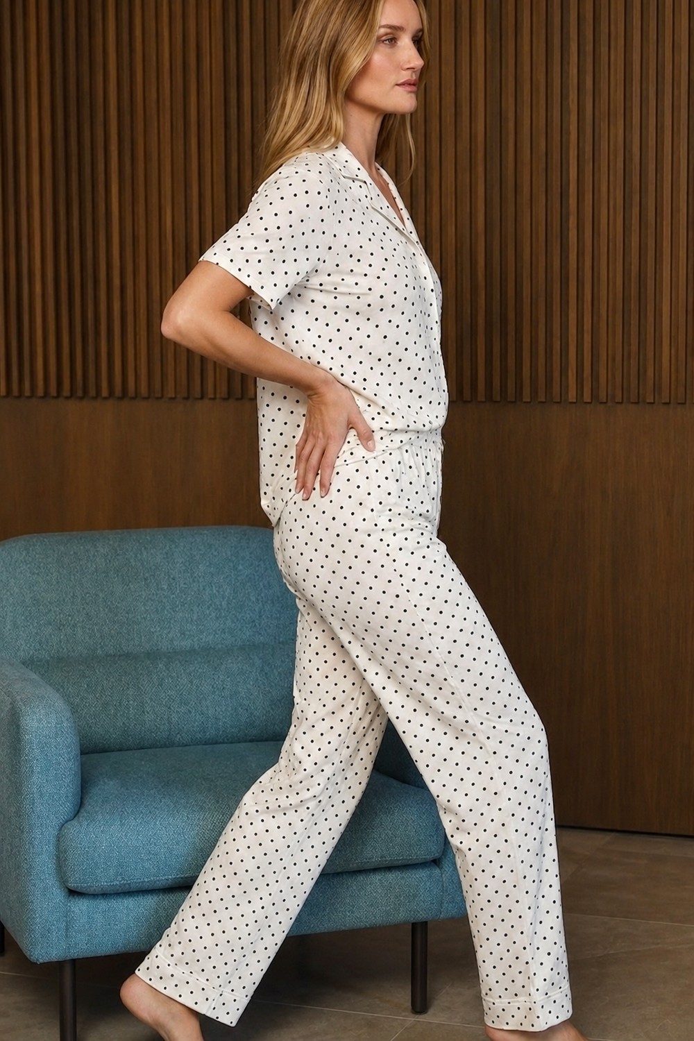 Fit Women Bol Kesim V Yaka Örme Su Yeşili Pijama Takımı görsel 3