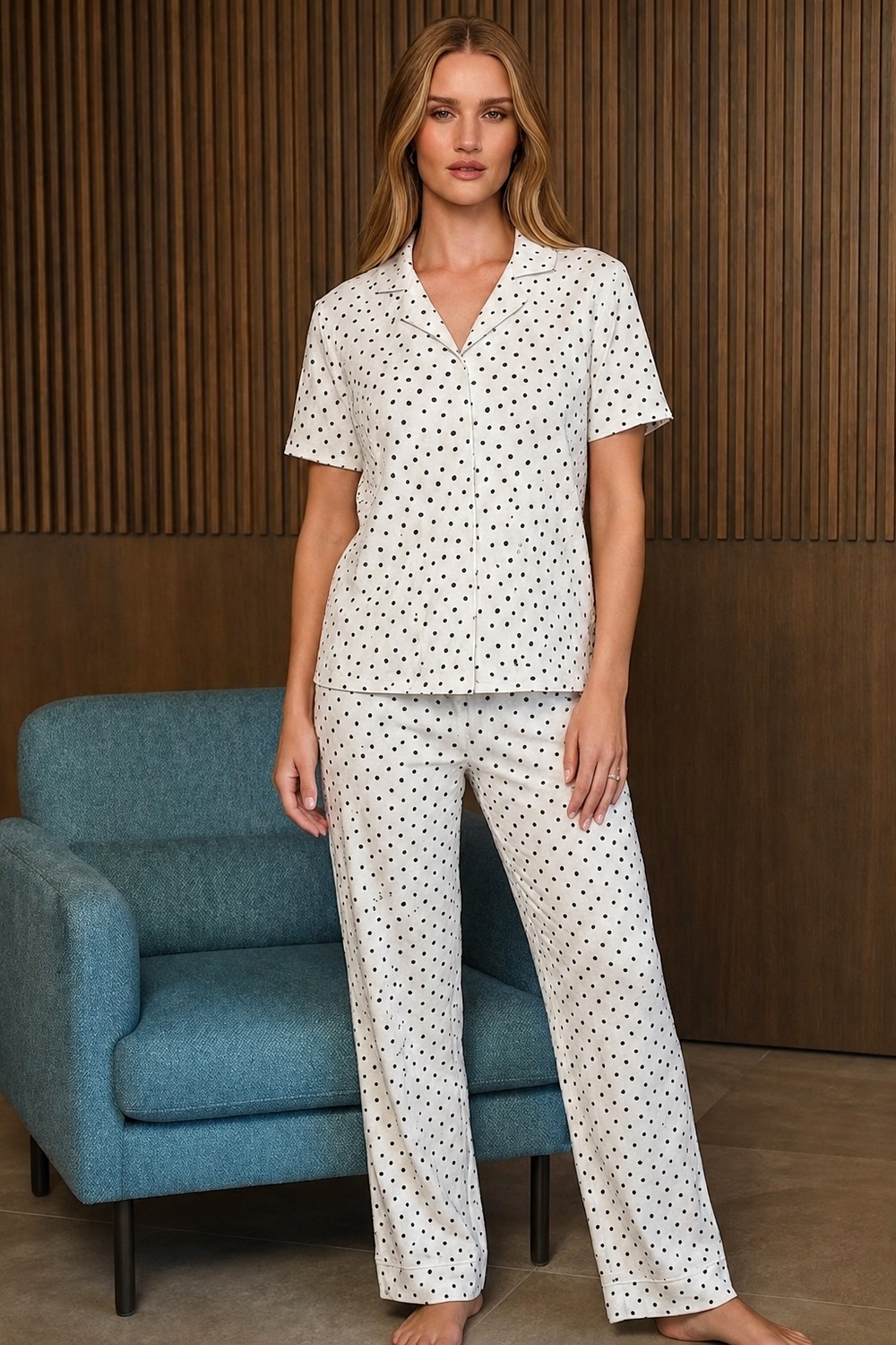 Fit Women Bol Kesim V Yaka Örme Su Yeşili Pijama Takımı görsel 5