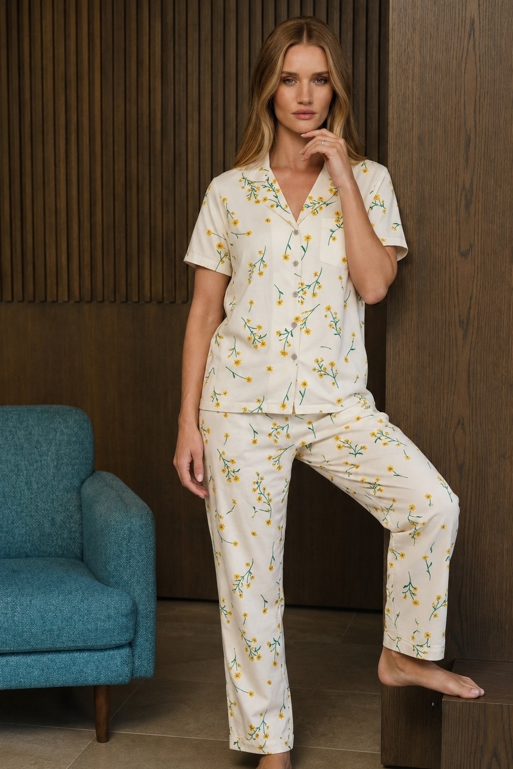 Fit Women Bol Kesim V Yaka Örme Su Yeşili Pijama Takımı