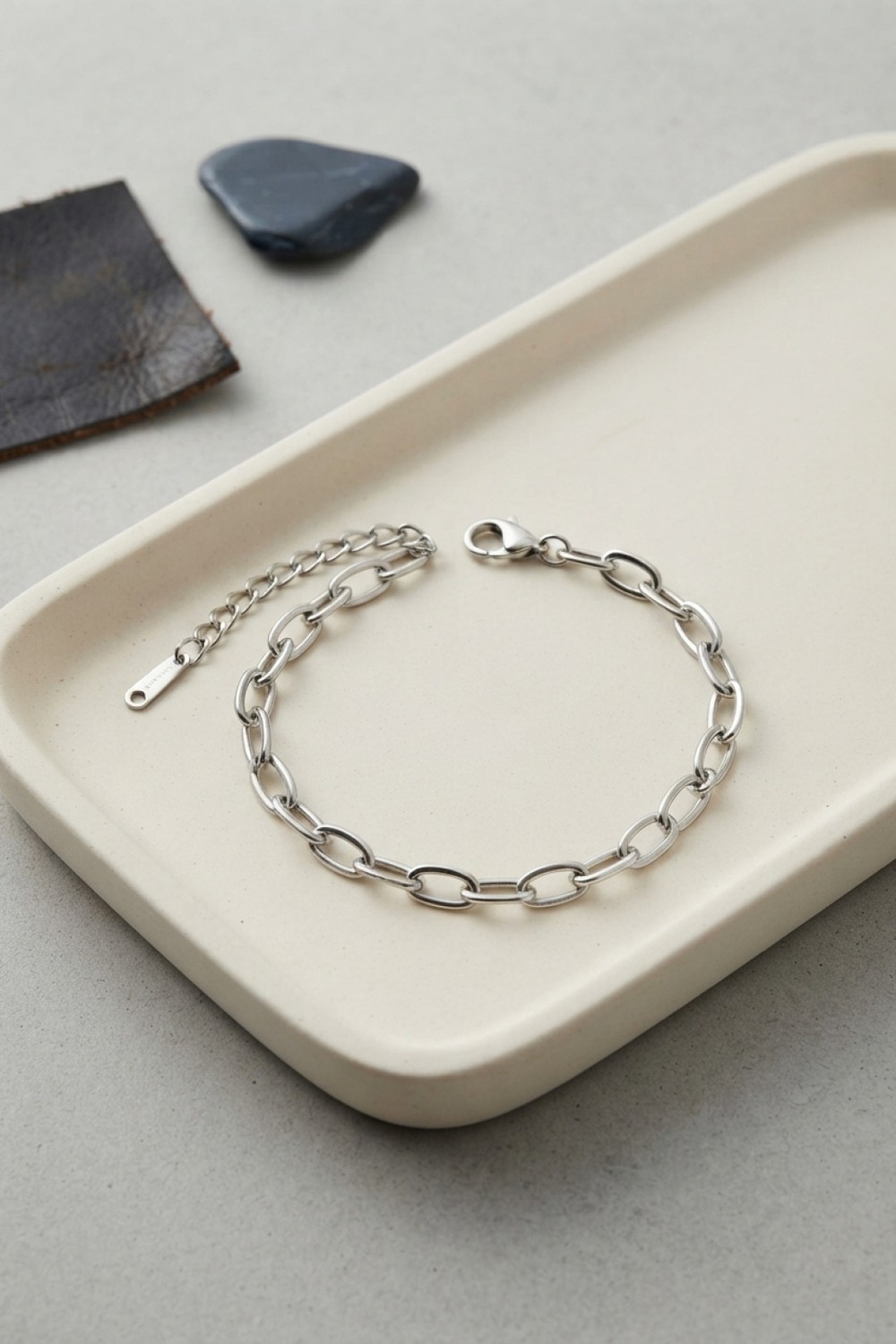 Callerrons Accessories Gümüş Renk Yassı Halka Zincir Model Erkek Bileklik - EBJ260822W46380
