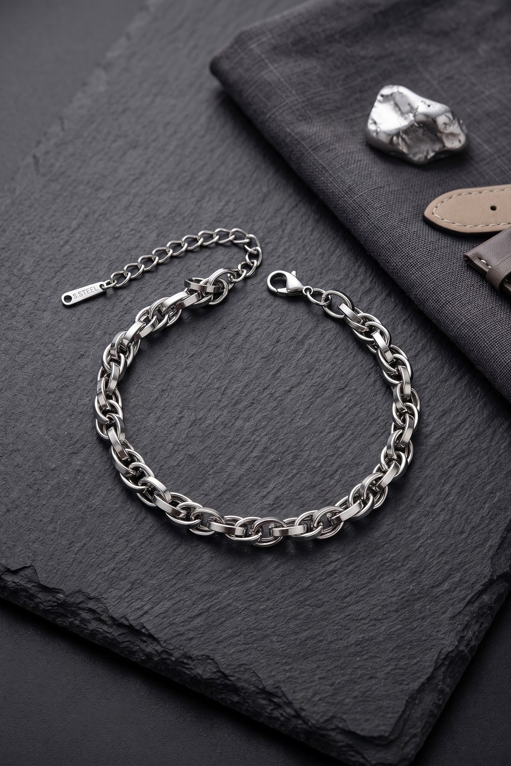 Callerrons Accessories Gümüş Renk Kalın Burgu Zincir Model Erkek Bileklik - EBJ260822W46388