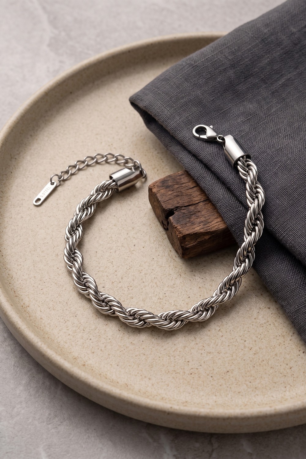 Callerrons Accessories Gümüş Renk Kalın Burgu Zincir Model Erkek Bileklik - EBJ260822W46391