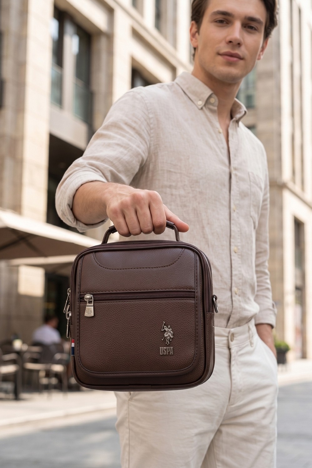 U.S. Polo Assn. 6760 Vegan Suni Deri Erkek El Çantası Çapraz Omuz Çantası Modern Tasarım görsel 2