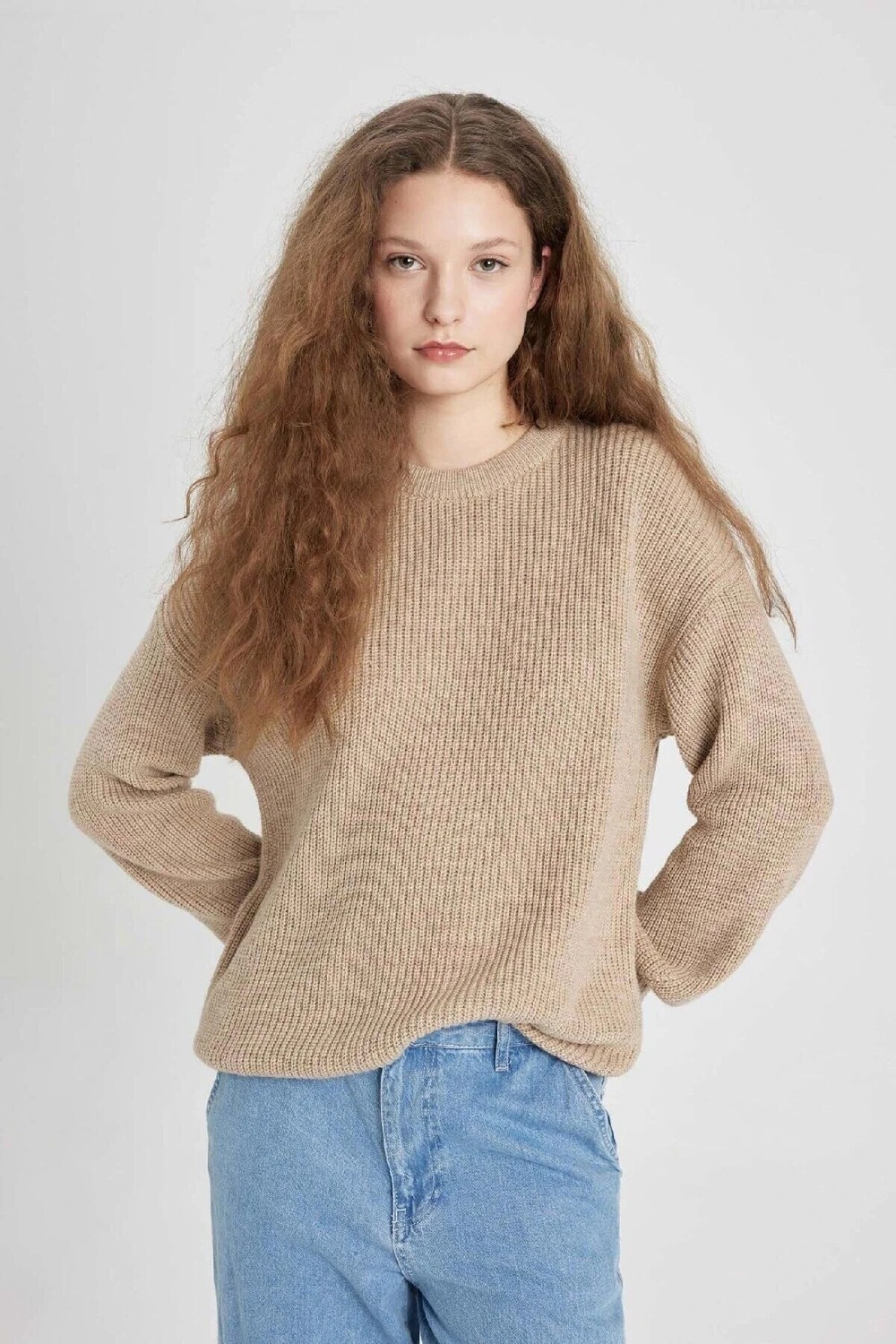 DeFacto Regular Fit Bisiklet Yaka Selanik Kumaş Basic Düz Triko Kazak H6905AZ24WN görsel 8