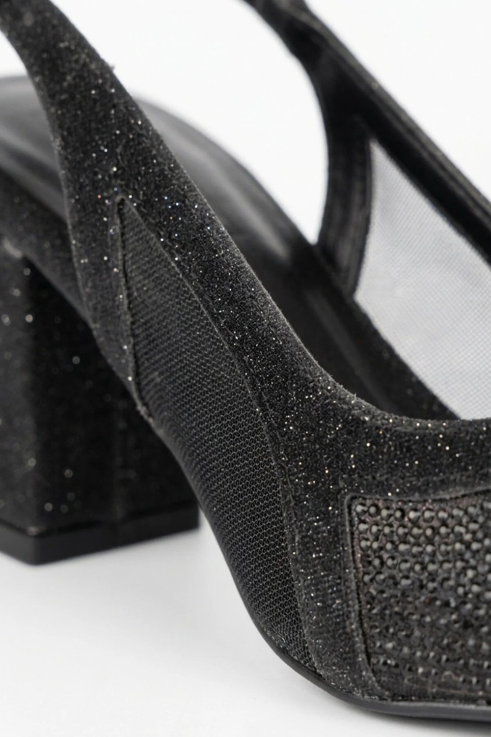 Eysha Arissa Kadın Taş Işlemeli File Detaylı Slingback Kalın Topuklu Stiletto 7 cm görsel 5