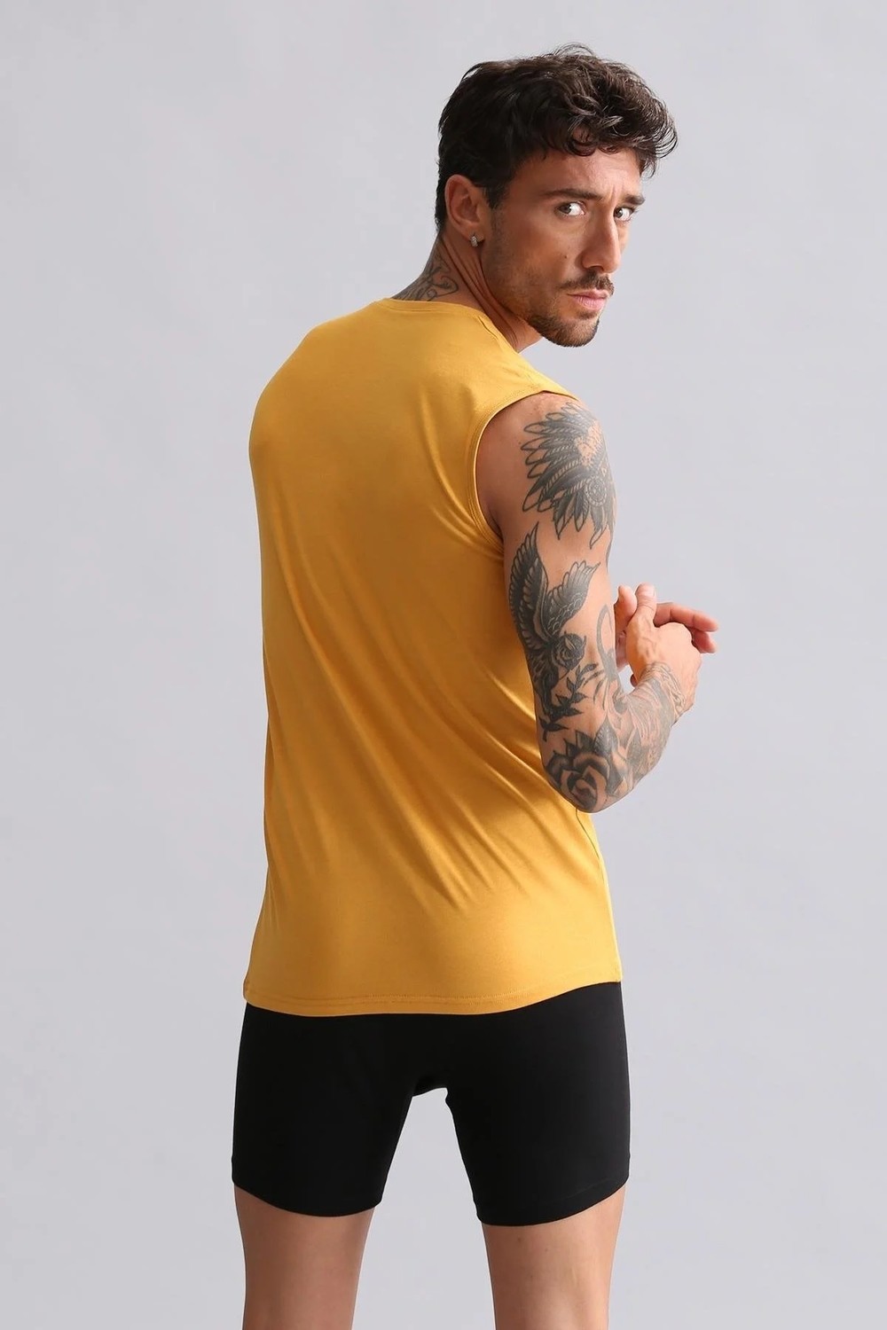 Mısırlı Modal By Tencel Hercules Slim Fit Bisiklet Yaka Sporcu Atlet Hardal görsel 2