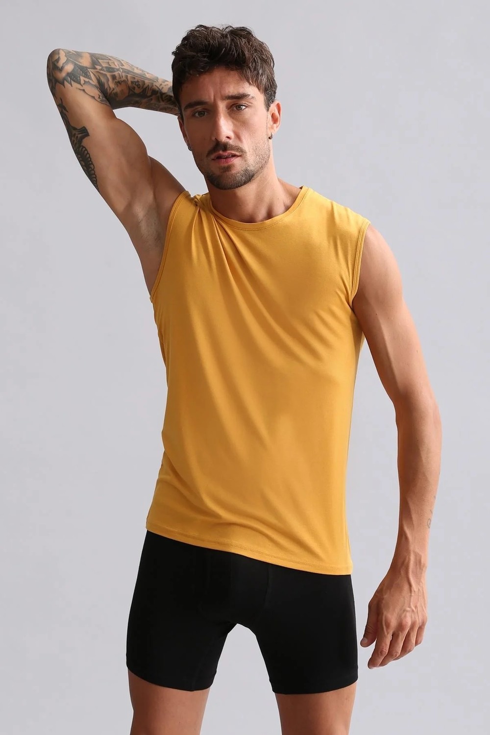 Mısırlı Modal By Tencel Hercules Slim Fit Bisiklet Yaka Sporcu Atlet Hardal görsel 3