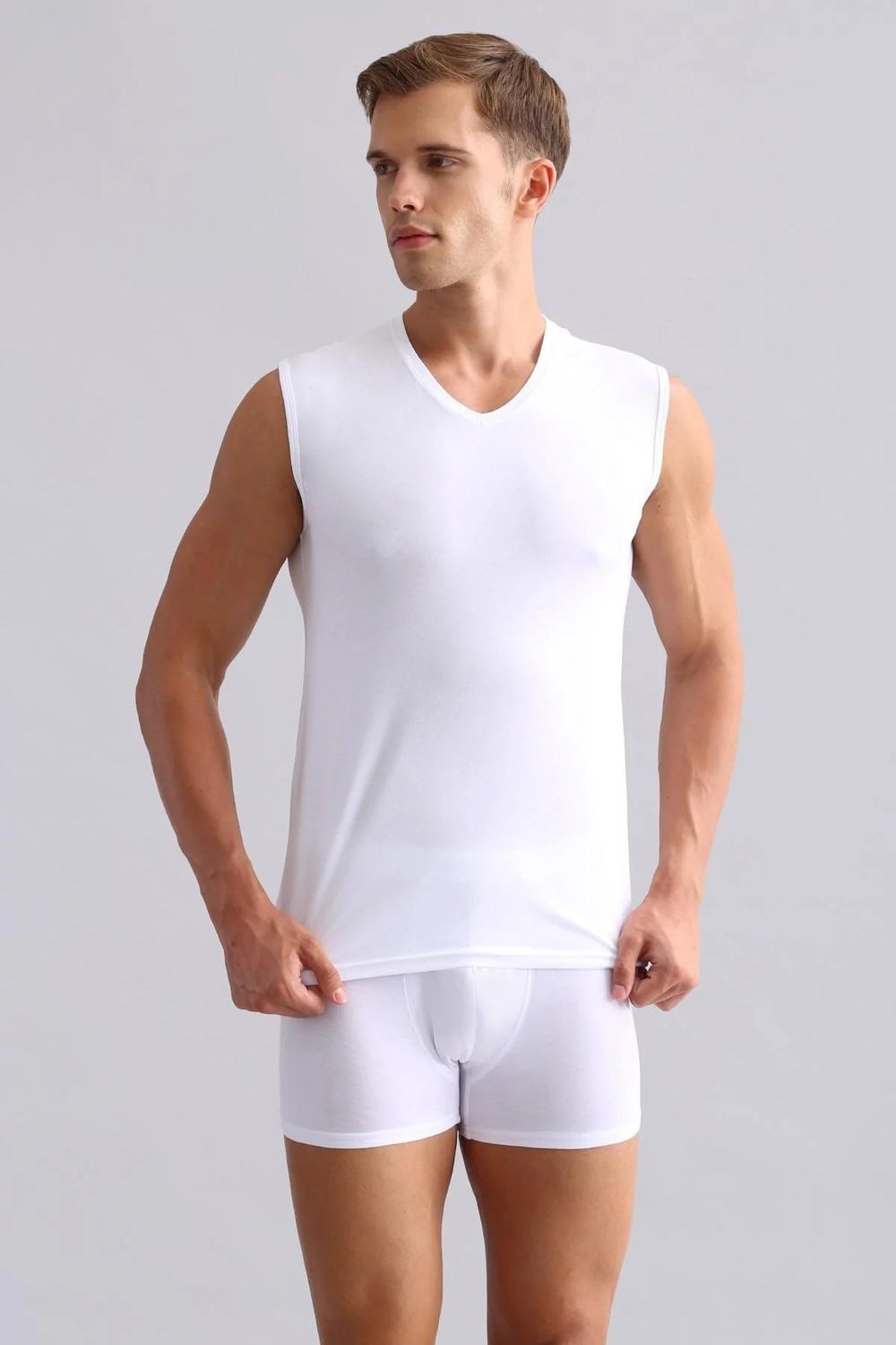 Mısırlı Modal By Tencel Hercules Slim Fit V Yaka Sporcu Atlet / T-Shirt Beyaz görsel 2