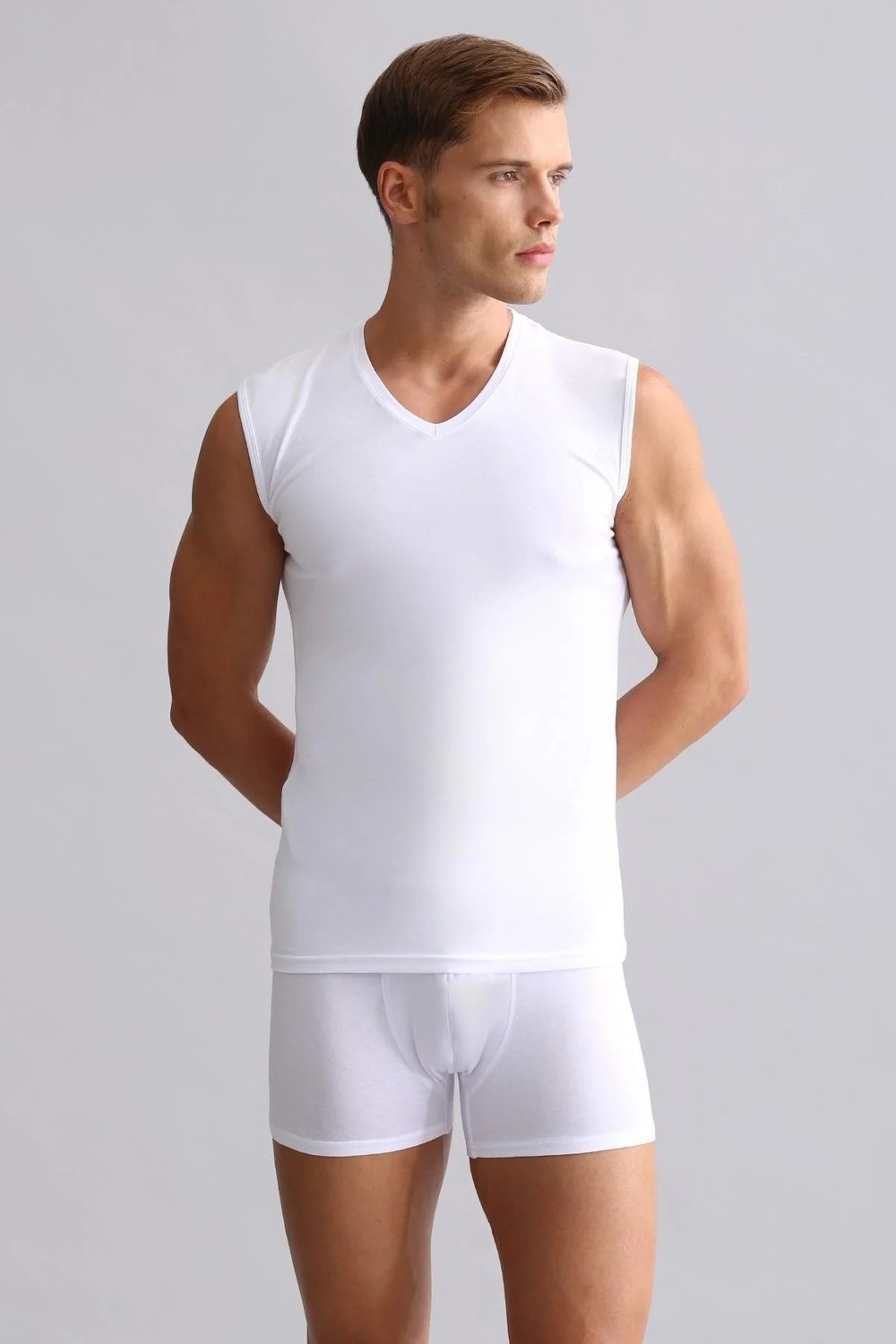 Mısırlı Modal By Tencel Hercules Slim Fit V Yaka Sporcu Atlet / T-Shirt Beyaz görsel 3