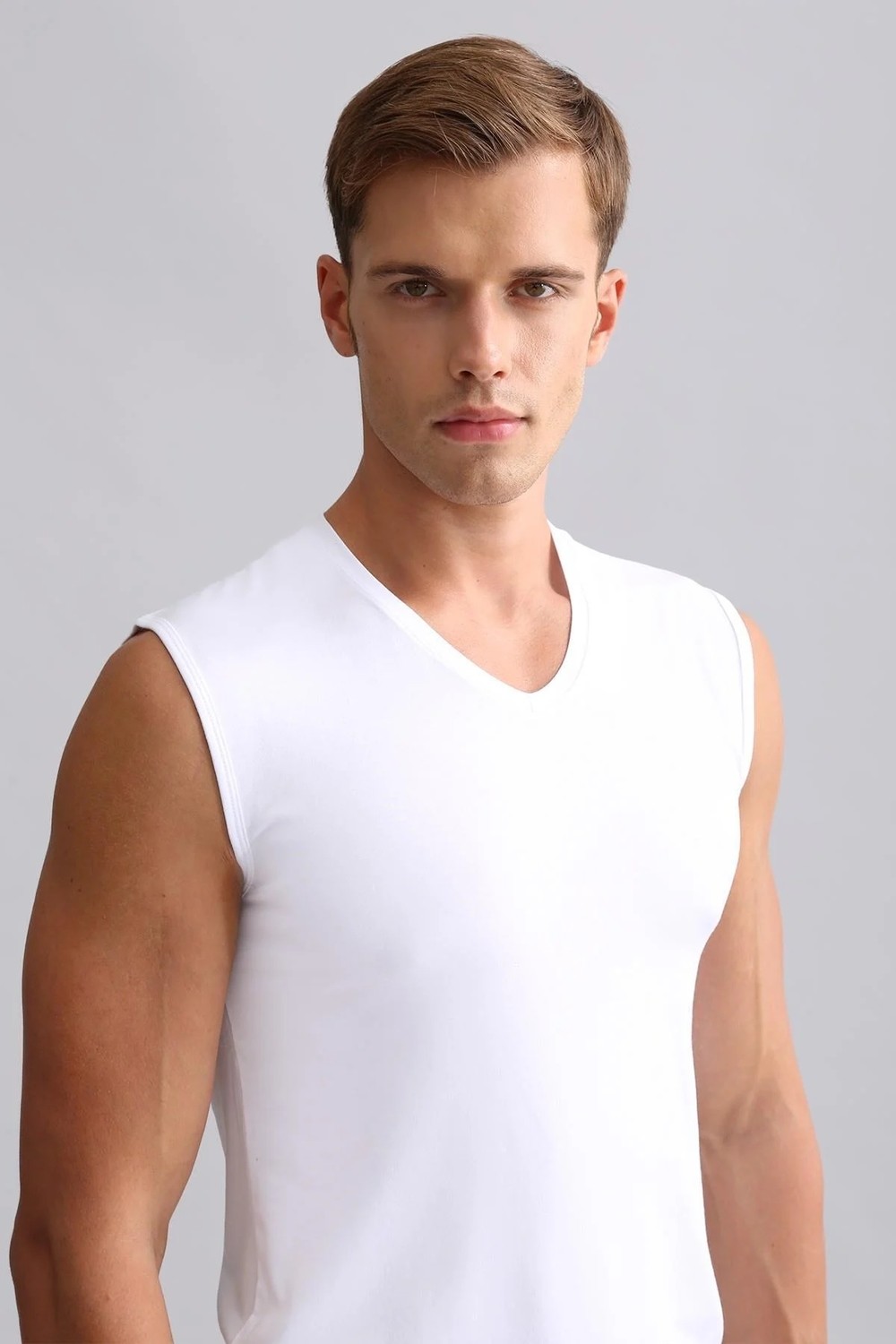 Mısırlı Modal By Tencel Hercules Slim Fit V Yaka Sporcu Atlet / T-Shirt Beyaz görsel 5