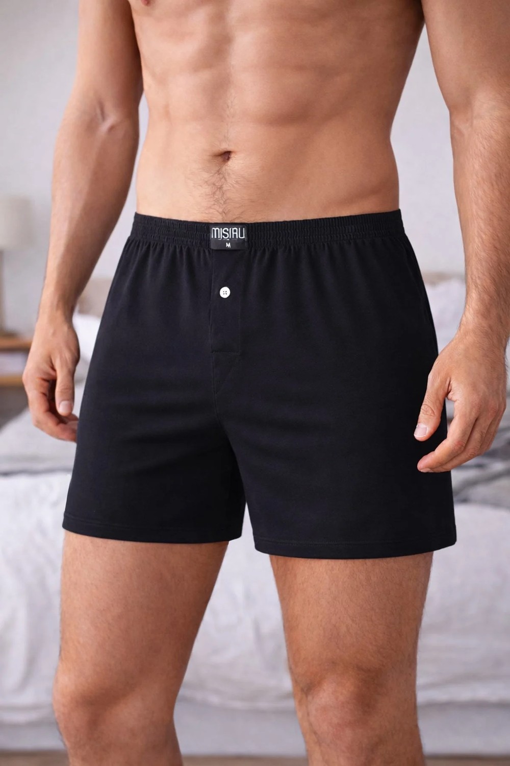 Mısırlı Erkek Pamuklu Ares Şort Boxer Siyah