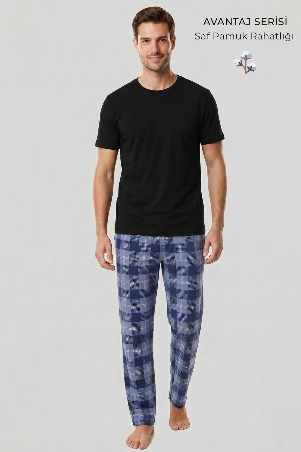 Mısırlı Erkek Pamuk Ekoseli Alt Pijama Açık Kırmızıı