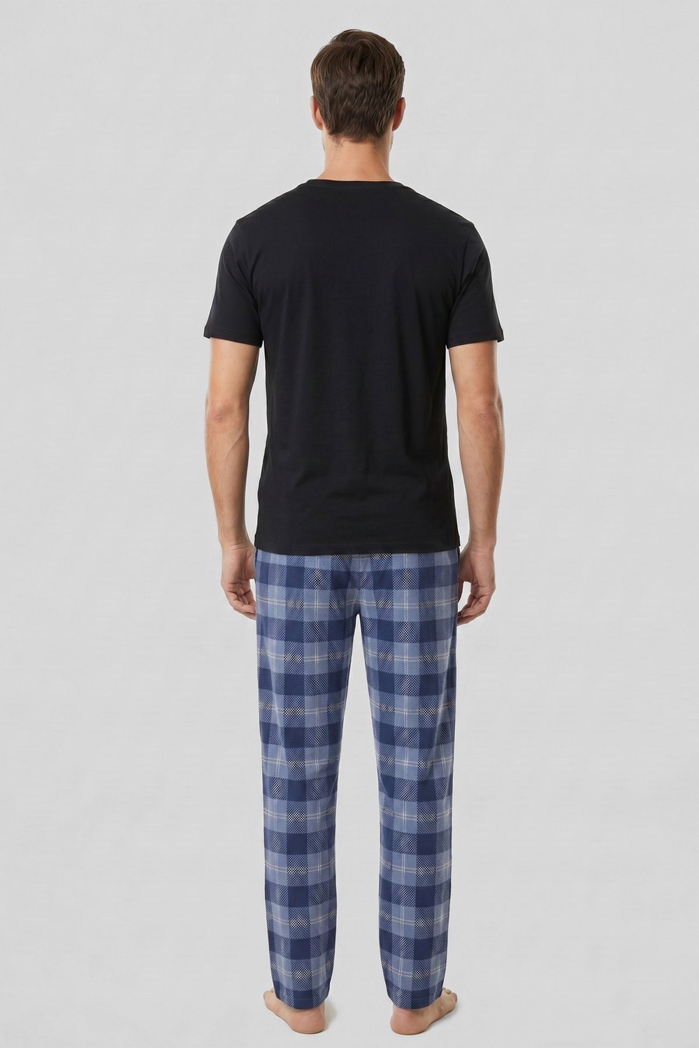 Mısırlı Erkek Pamuk Ekoseli Alt Pijama Açık Kırmızıı görsel 2