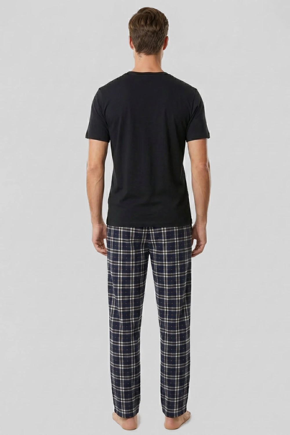 Mısırlı Erkek Pamuk Ekoseli Alt Pijama Açık Kırmızıı görsel 5