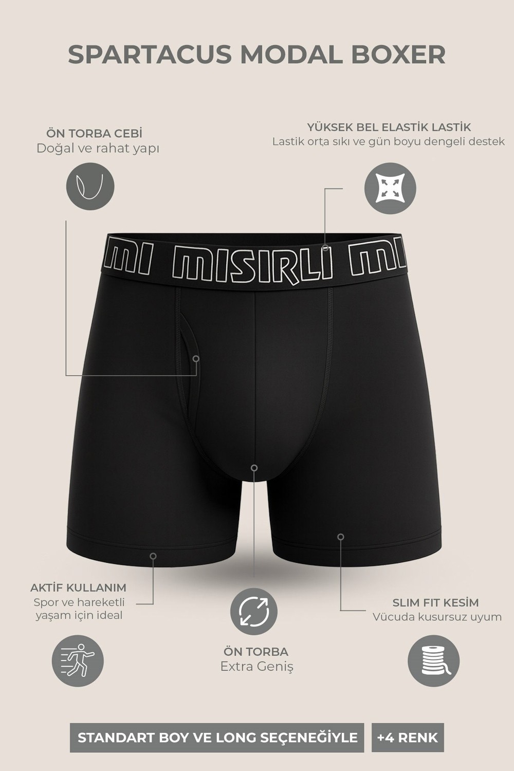 Mısırlı Modal By Tencel Spartacus Performance Boxer Siyah görsel 4