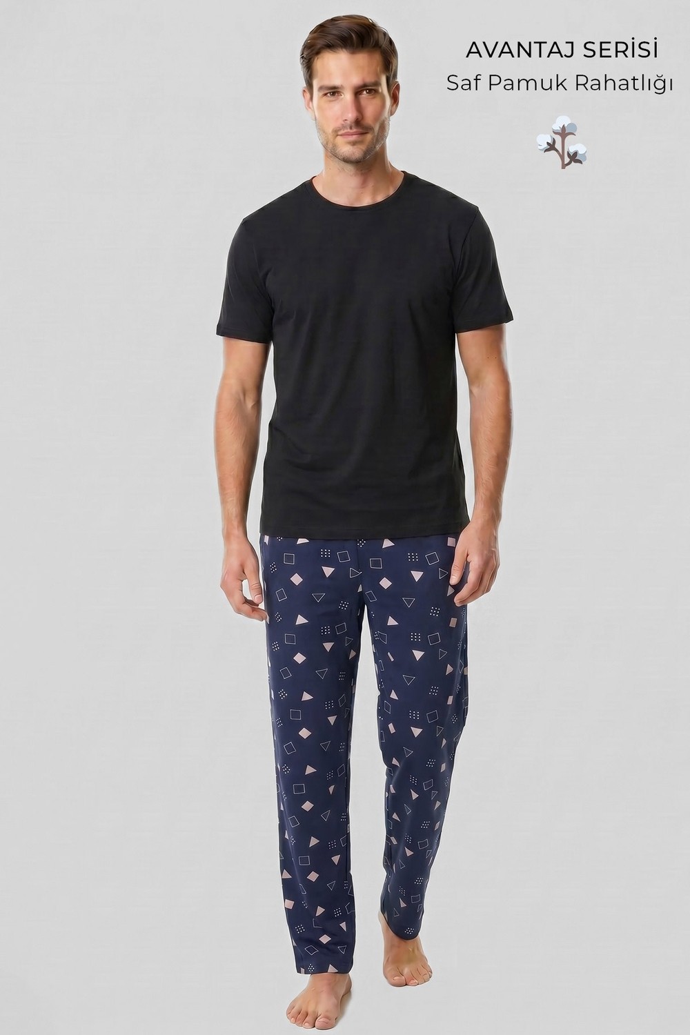 Mısırlı Erkek Geometrik Desen Alt Pijama Lacivert