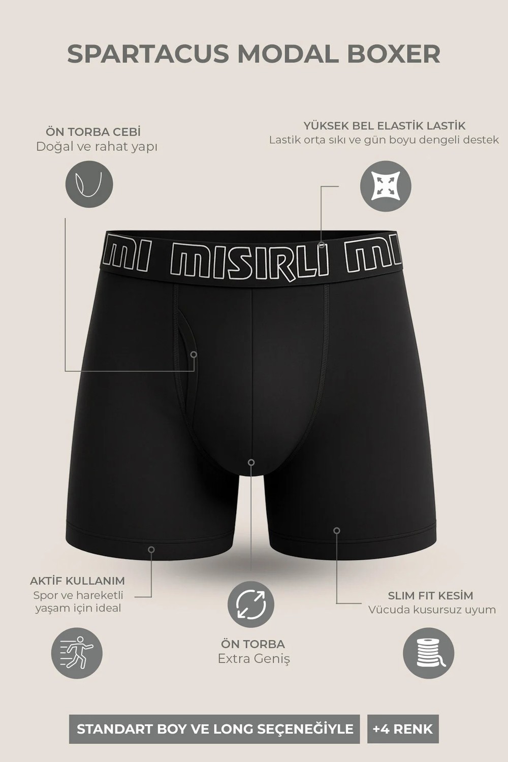 Mısırlı Modal By Tencel Spartacus Performance Boxer Siyah görsel 8