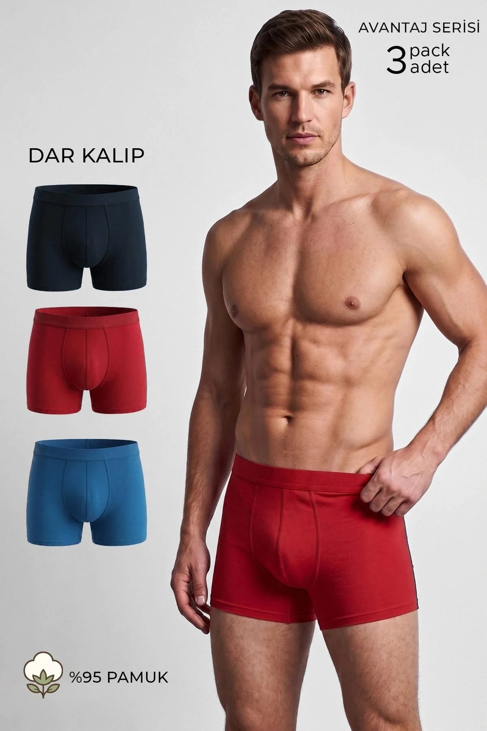 Mısırlı Erkek Pamuklu Slim Fit Klasik Üçlü Boxer Siyah görsel 7