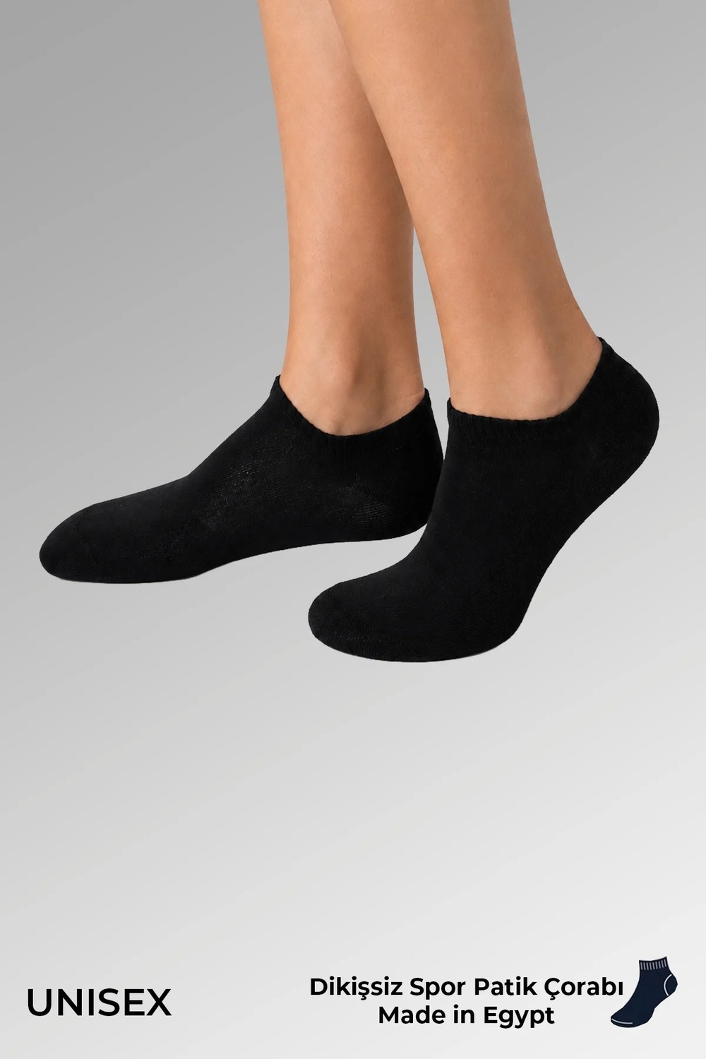 Socksmax Unisex Pamuklu Dikişsiz Üçlü Patik Çorap Siyah görsel 2