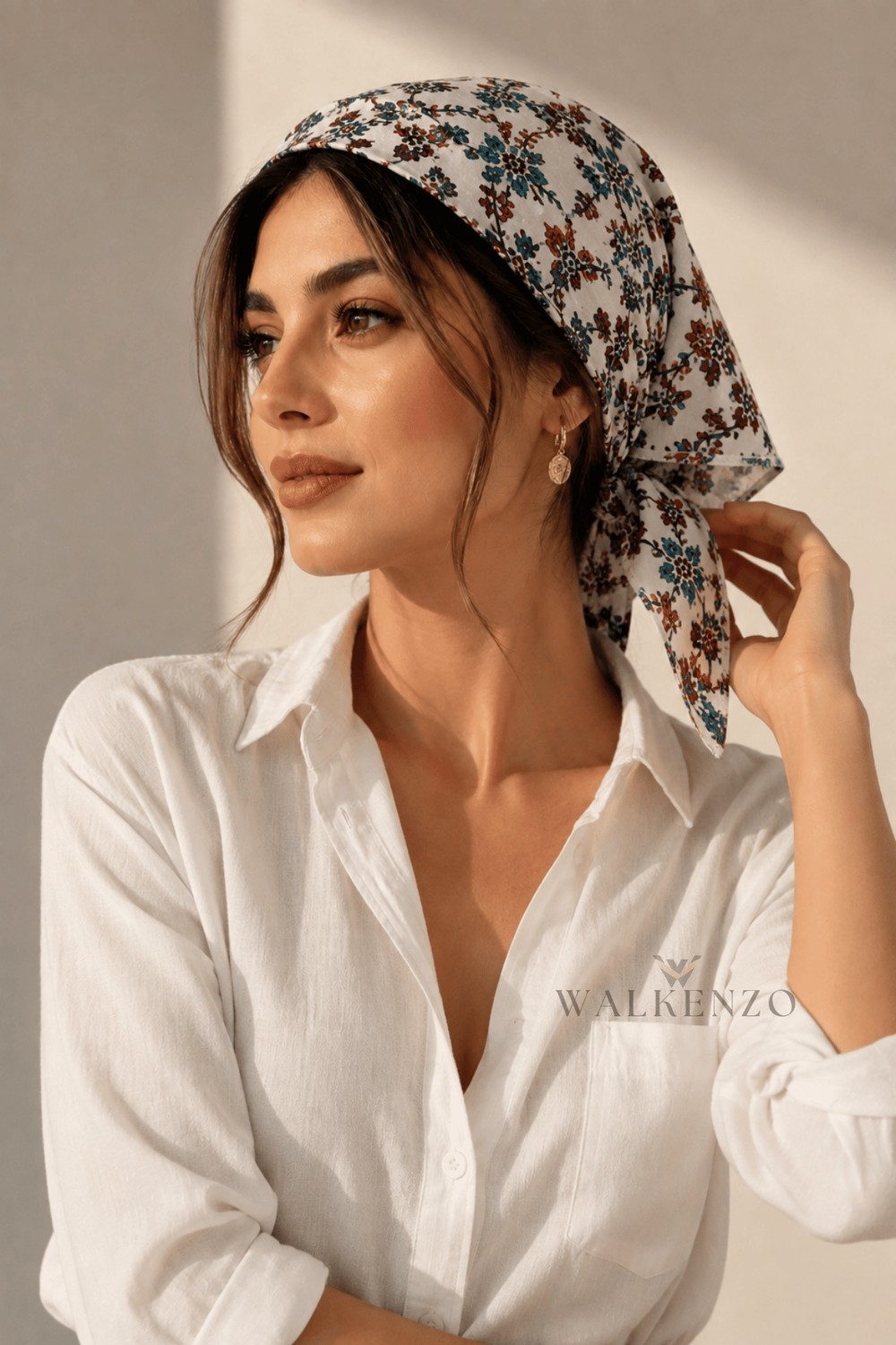 Walkenzo Lara Çiçek Desenli %100 Pamuklu Çok Amaçlı Bandana Fular