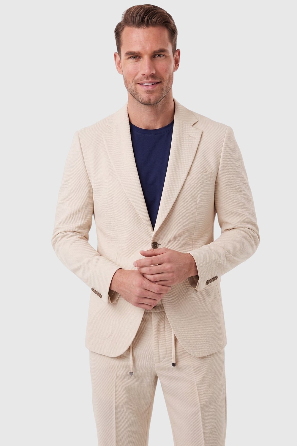 Deepsea Erkek Bej Slim Fit Likralı Gofre Kumaş Takım Elbise Ipli Lastikli Pantolon 2602326 görsel 7