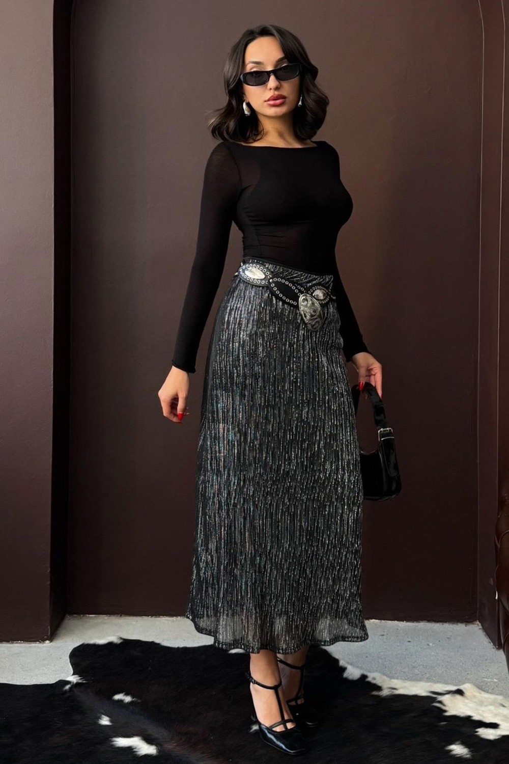 Very Moda Simli Pliseli Etek | F2067