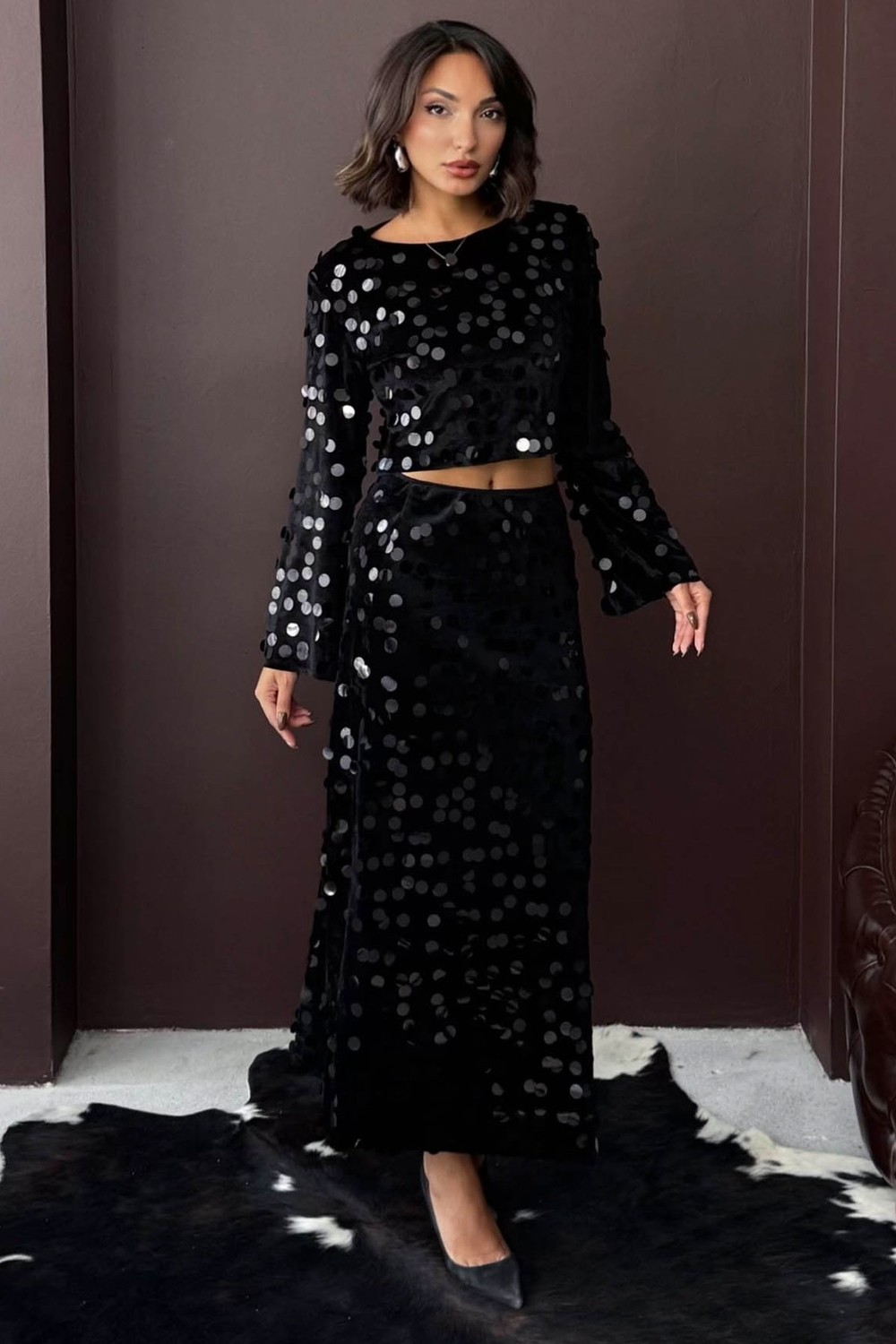 Very Moda Pullu Kadife Etek | F2000